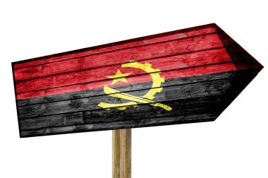 Angola bayrağı ahşap işareti üzerinde beyaz izole