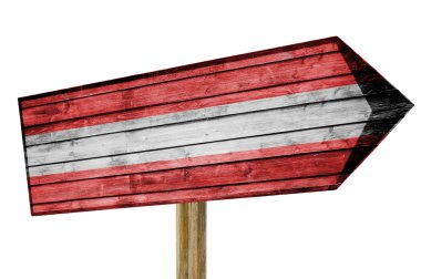 Avusturya bayrağı ahşap işareti üzerinde beyaz izole