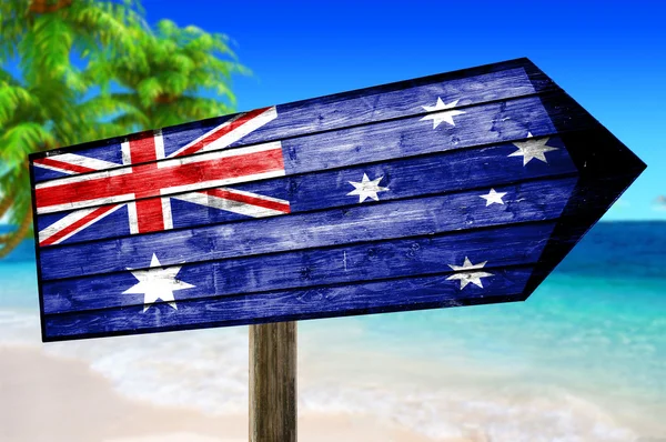 Australia bandiera segno di legno con uno sfondo spiaggia — Foto Stock