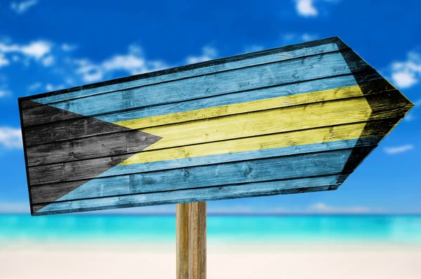 巴哈马旗木签上海滩背景 — 图库照片