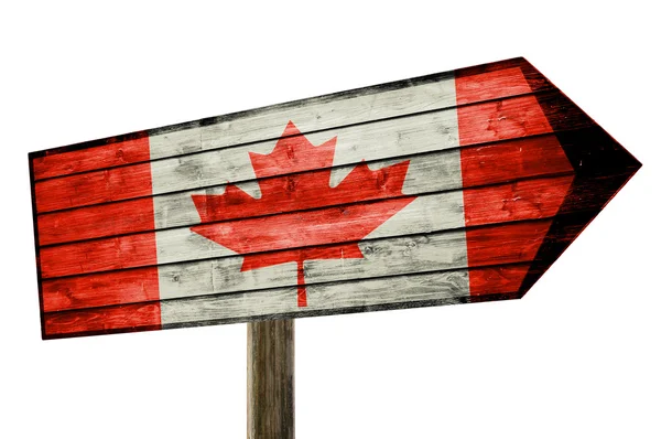 Bandera de Canadá sobre mesa de madera aislada sobre blanco — Foto de Stock