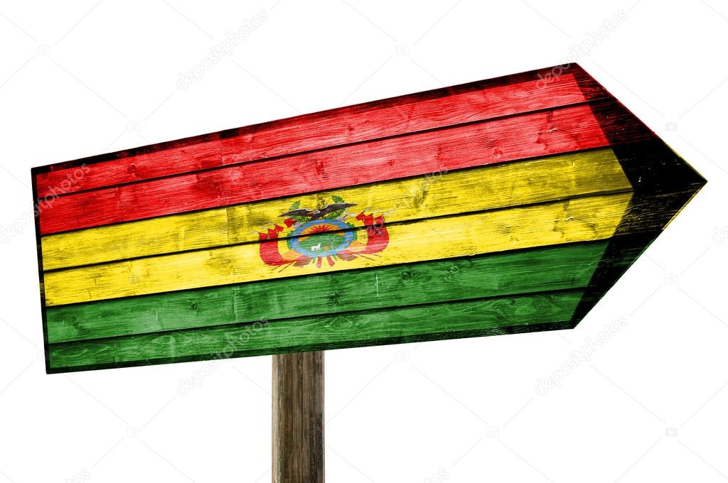 Bolivia Flag on wooden table sign isolated on white