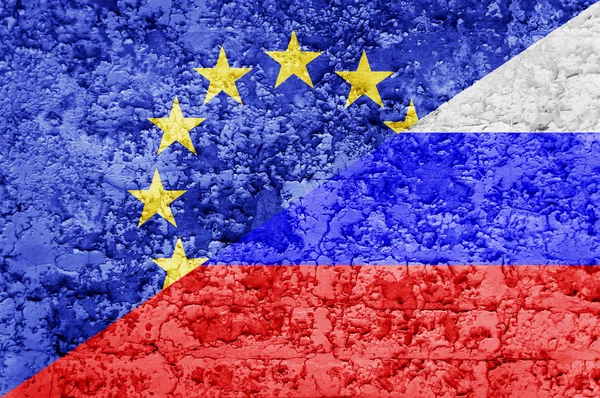 AB ve Rusya, kırık Beton üzerinde boyalı bayrakları