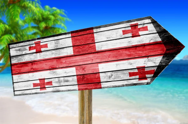 格鲁吉亚国旗木牌上海滩背景 — 图库照片