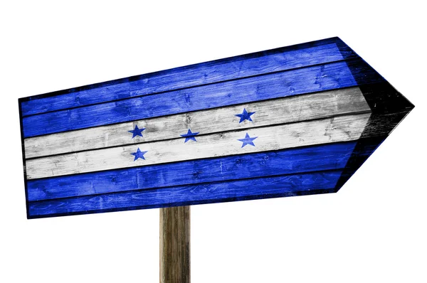 Honduras Flagge auf hölzernem Tischschild isoliert auf weiß — Stockfoto