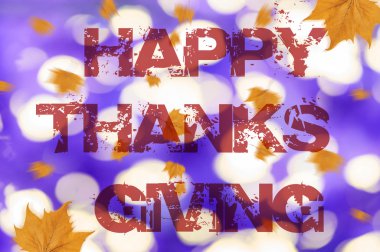 Mutlu Şükran günü düşen yaprak bokeh zemin üzerine yazılmış