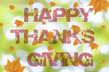 Mutlu Şükran günü düşen yaprak bokeh zemin üzerine yazılmış