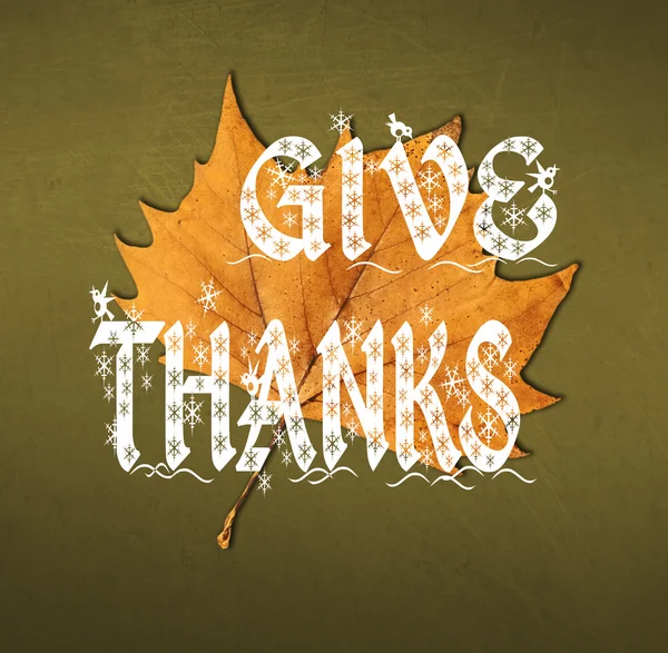 Word Give Thanks written on brown leaf — Stock Photo, Image