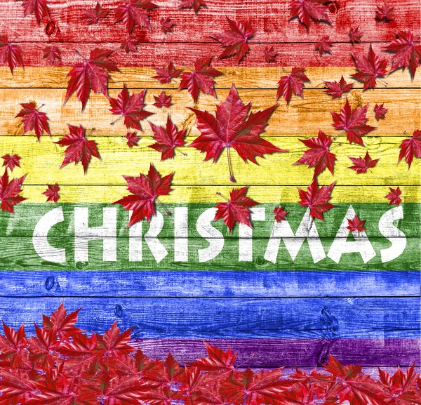 Boże Narodzenie i czerwony spadających liści na białym tle flaga Lgbt — Zdjęcie stockowe