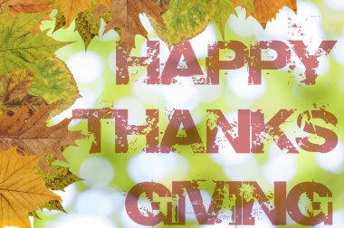 Mutlu Şükran Günleri bokeh arka plan üzerinde yazılı