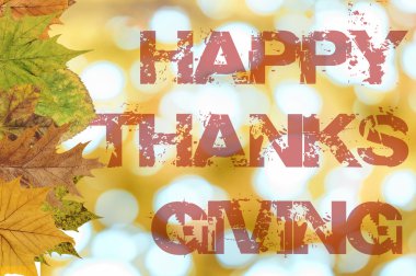 Mutlu Şükran Günleri turuncu bokeh arka plan üzerinde yazılı