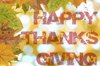 Mutlu Şükran Günleri turuncu bokeh arka plan üzerinde yazılı