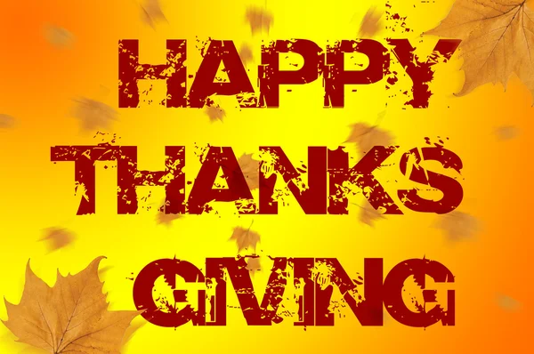 Joyeux Thanksgiving écrit sur fond jaune avec une feuille tombante — Photo