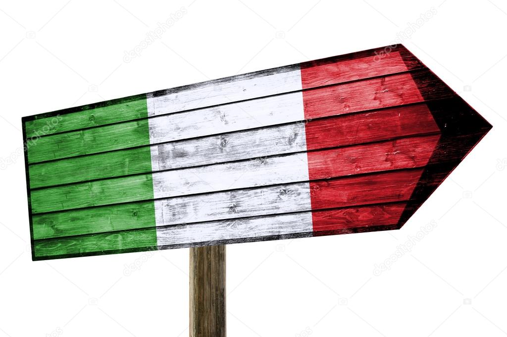 Italy on wooden table sign isolated on white