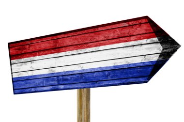 Hollanda bayrağı ahşap işareti üzerinde beyaz izole