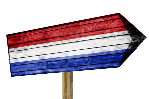 Hollanda bayrağı ahşap işareti üzerinde beyaz izole