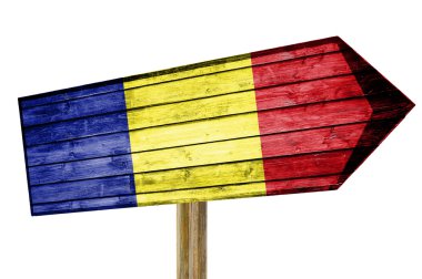 Romania Flag wooden sign isolated on white clipart