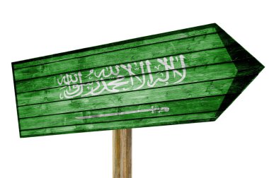 Suudi Arabistan bayrağı ahşap işareti üzerinde beyaz izole
