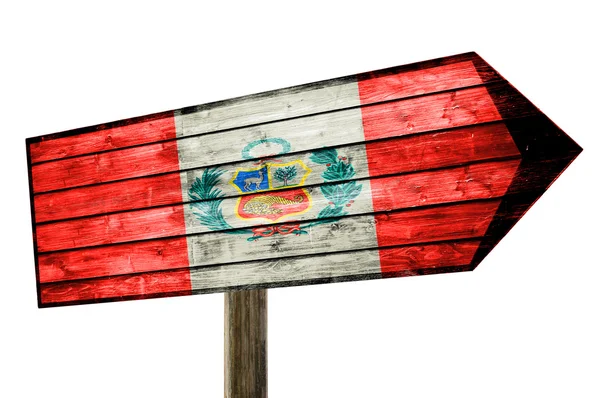 Peru Flag on wooden table sign isolated on white — Stock Photo, Image