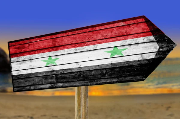 Syria Flag wooden sign on beach background — Stock Photo, Image