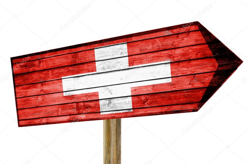 Switzerland Flag wooden sign isolated on white