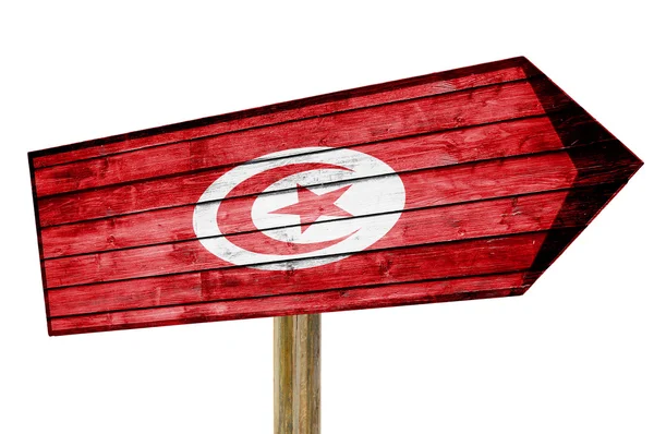 Tunisia flagge hölzernes schild isoliert auf weiß — Stockfoto
