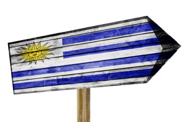 Uruguay bayrağı ahşap işareti üzerinde beyaz izole