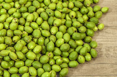 Çok genç yeşil ceviz kabuğu arka plan olarak