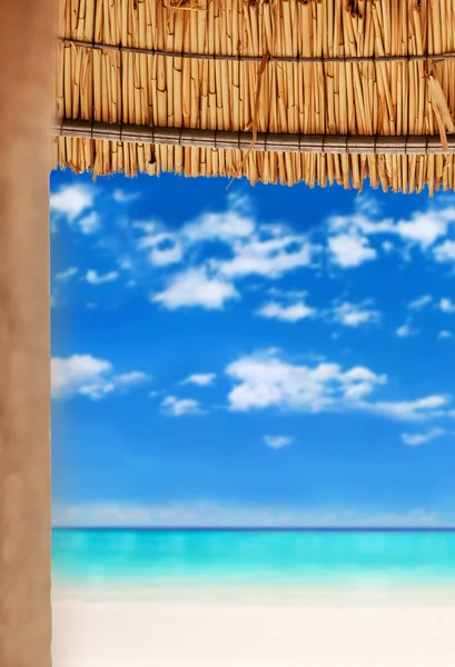 Sombrillas de caña de playa en la playa — Foto de Stock