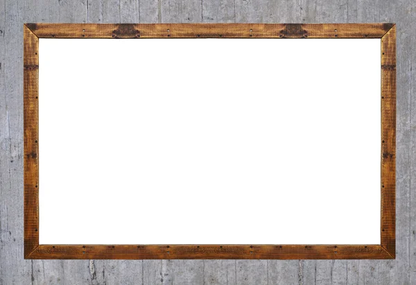 Lege houten frame geïsoleerd op concrete achtergrond — Stockfoto