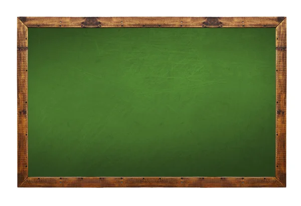 Grüne Tafel in Holzrahmen mit Radiergummi und Kreide — Stockfoto