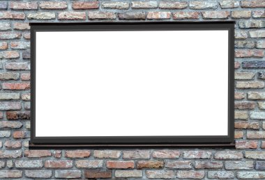 Bir bina dış eski tuğla duvarına bitişik bir boş billboard