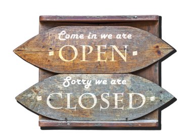 Ahşap işaretler - açık ve kapalı beyaz izole