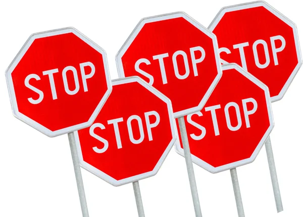 Five stop sign against white background — Φωτογραφία Αρχείου