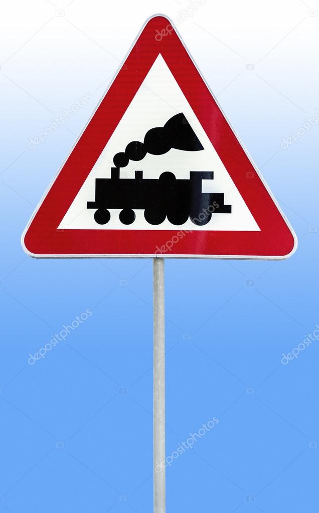 Railroad Level Crossing Sign Without Barrier Or Gate Ahead The Road On Rod Isolated On Blue And White Background Stock Photo Image By C Bennian Railroad Level Crossing Sign Without Barrier Or Gate Ahead The Road On Rod Isolated On Blue And White Background Stock Photo Image By C Bennian