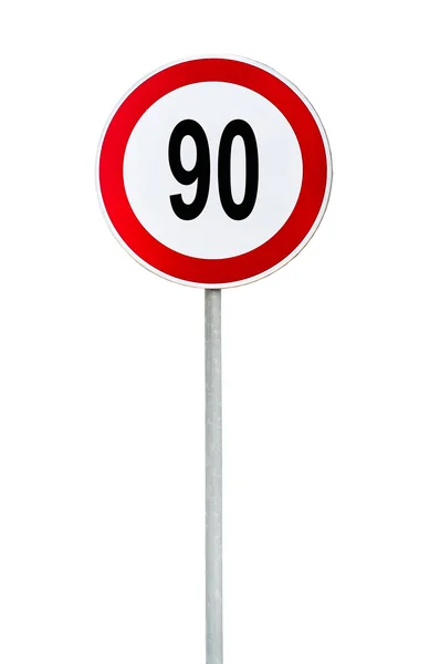 Kulaté rychlostní limit 90 dopravní značka izolované na bílém — Stock fotografie