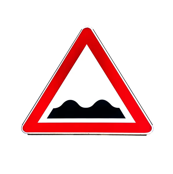 Road sign indicating speed bumps or uneven road isolated on whit — Stock Photo, Image