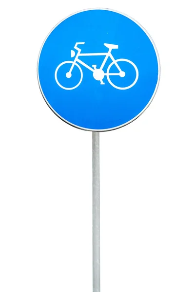 Road sign for a bicycle lane on rod isolated on white — Stock Photo, Image