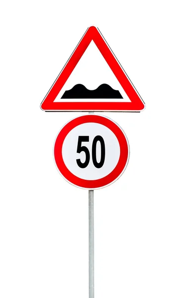 Rychlostní limit stanovení rychlostní limit 50 a zpomalovací přihlašovat — Stock fotografie