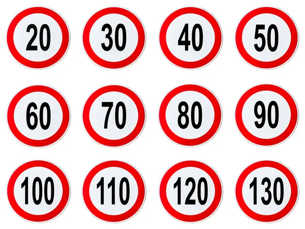 Señal de límite de velocidad - Conjunto de signos de límite de velocidad de círculo con borde rojo aislado en blanco Fotos De Stock Sin Royalties Gratis