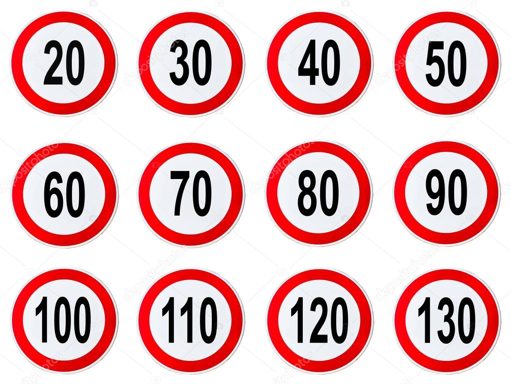 Speed Limit Sign - Set of circle speed limit signs with red border isolated on white