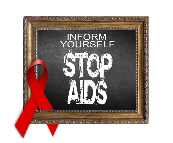 자신에 게 빨간 리본 및 에이즈 인식 중지 에이즈 세계 에이즈의 날 개념을 알려라 — 스톡 사진