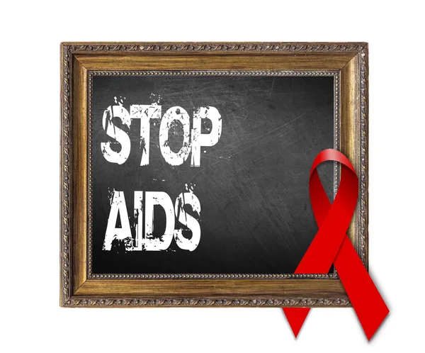 에이즈 세계 에이즈의 날 개념 빨간 리본 및 에이즈 인식 중지 — 스톡 사진