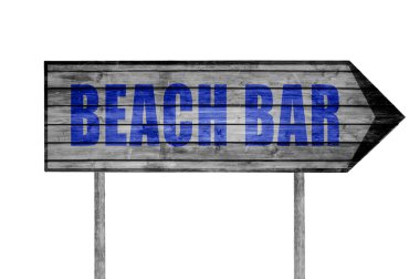 Beach Bar ahşap işareti üzerinde beyaz izole