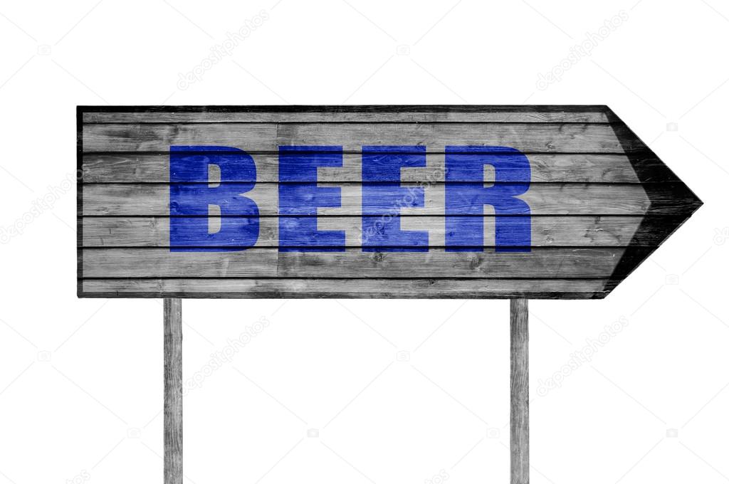 Beer wooden sign isolated on white