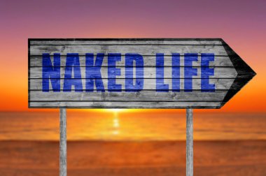 Naked Life wooden sign with a beach on background clipart