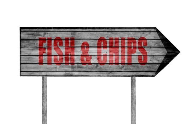 Cartel de madera de Red Fish & Chips aislado en blanco — Foto de Stock