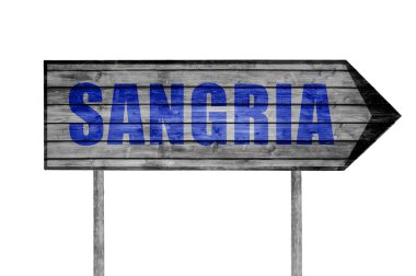 Sangria ahşap işareti üzerinde beyaz izole