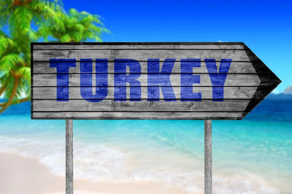 Turkey wooden sign with beach background — Stock Photo, Image