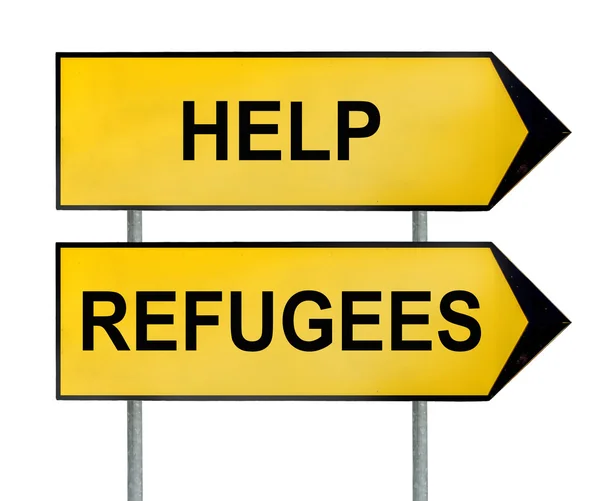 上白孤立的帮助难民交通标志 — 图库照片
